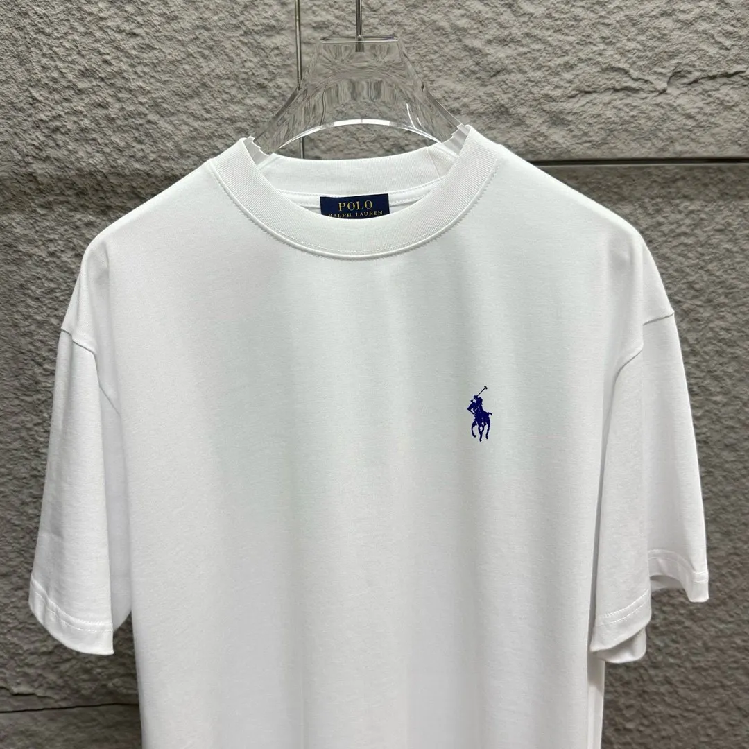 P150 Polo* Ralph Lauren 2025 spring and summer new style Classic pony embroidery Customized double yarn plain cotton fabric Short-sleeved T-shirt Uniform for men and women Color: black white light pink light blue Size: S (90-130 pounds) M (120-150 pounds) L (140-165 pounds) XL (160-180 pounds) XXL (180-210 pounds)